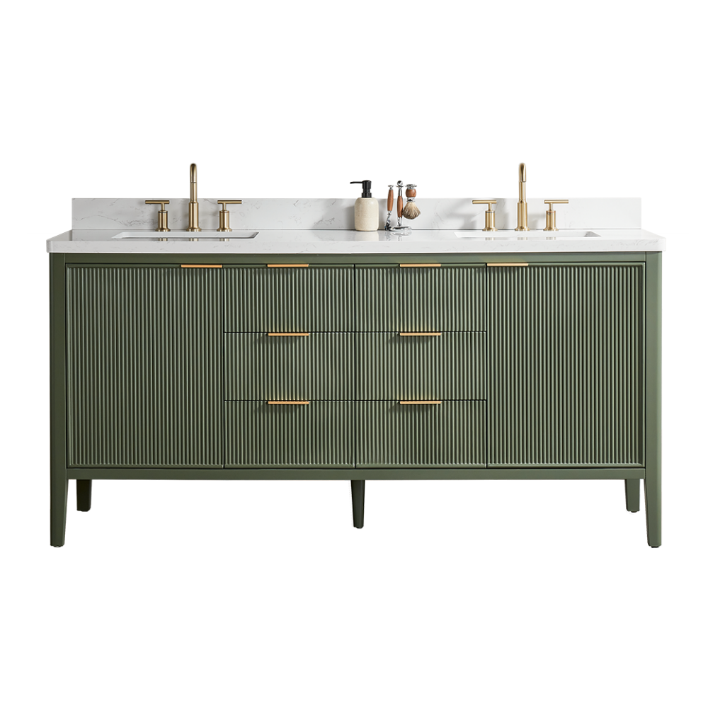 Tulip 72-in Double Sink Vanity with Engineered Carrara Top in Loden Green, Tulip13072GR [FB313], FINAL PRICE: $1,499.99 + TAX