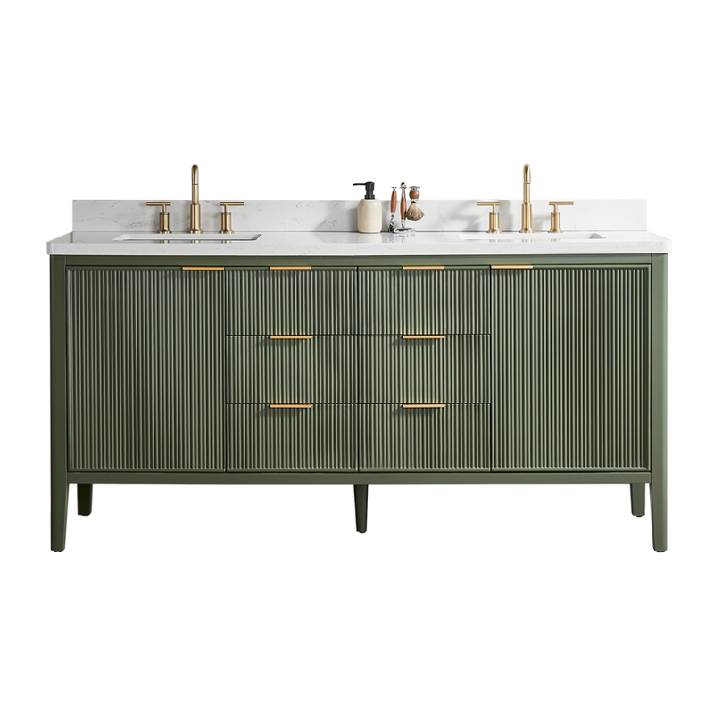 Tulip 72-in Double Sink Vanity with Engineered Carrara Top in Loden Green, Tulip13072GR [FB313], FINAL PRICE: $1,499.99 + TAX