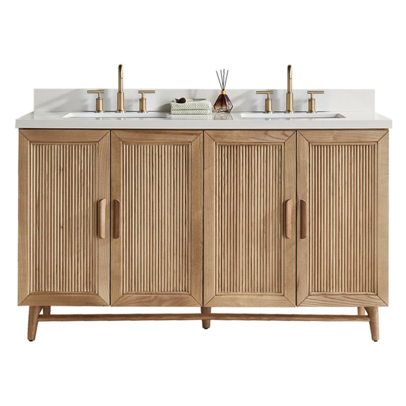 Sunflower 60-in Double Sink Vanity with Engineered Carrara Top in Light Coffee, Sunflower13060B-DLC, Retail: $2,890.00, FINAL PRICE: $1,299.99 + TAX [FBM-182]