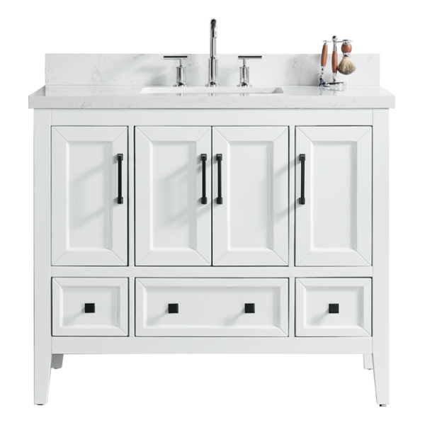Sunflower 42-in Single Sink Vanity with Engineered Carrara Top in White, Sunflower20042WH [FB309], FINAL PRICE: $879.99 + TAX