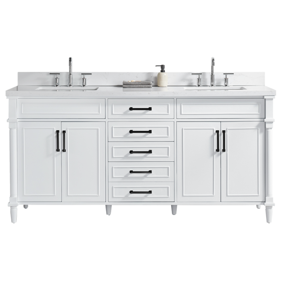 Iris 72-in Double Sink Vanity with Engineered Carrara Top in White, Iris7072WH [FB308], FINAL PRICE: $1,399.99 + TAX