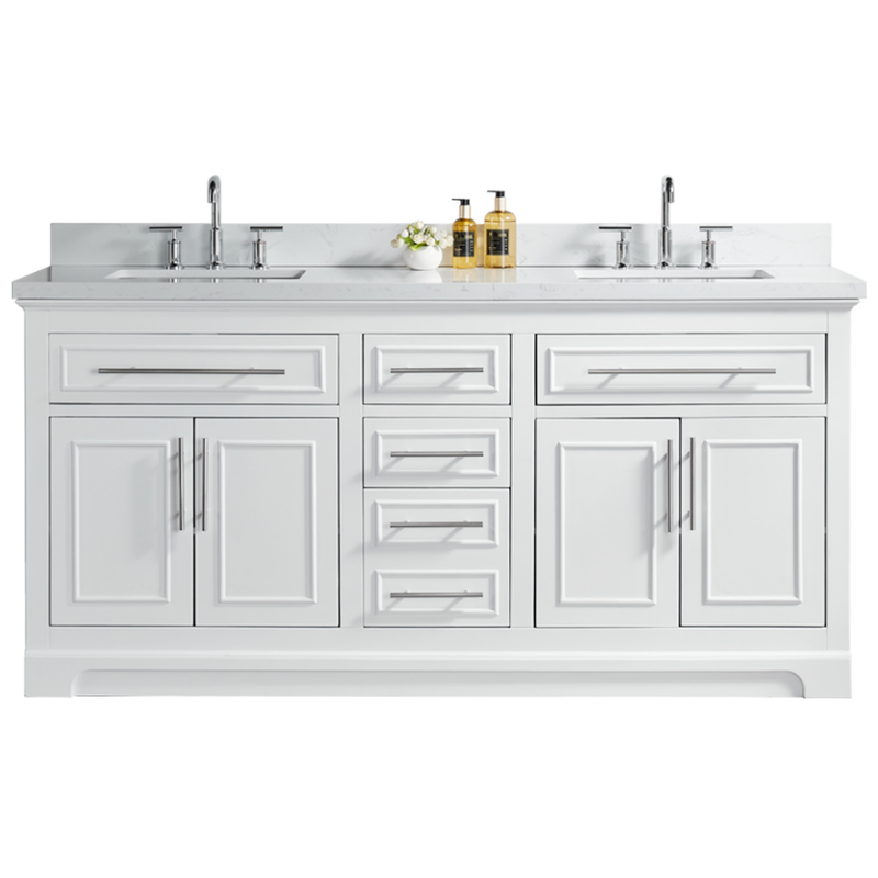 Iris 72-in Double Sink Vanity with Engineered Carrara Top in White, Iris21072WH [FB306], FINAL PRICE: $1,399.99 + TAX [FBM-168]