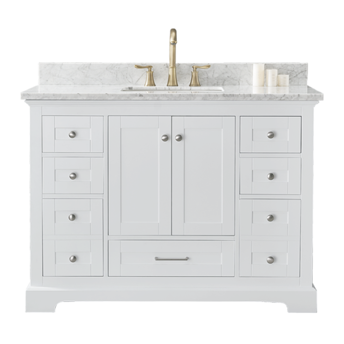 Rose 48-in Single Sink Vanity with Engineered Carrara Top in White, ROSE5048WH [FB332], FINAL PRICE: $949.99 + TAX