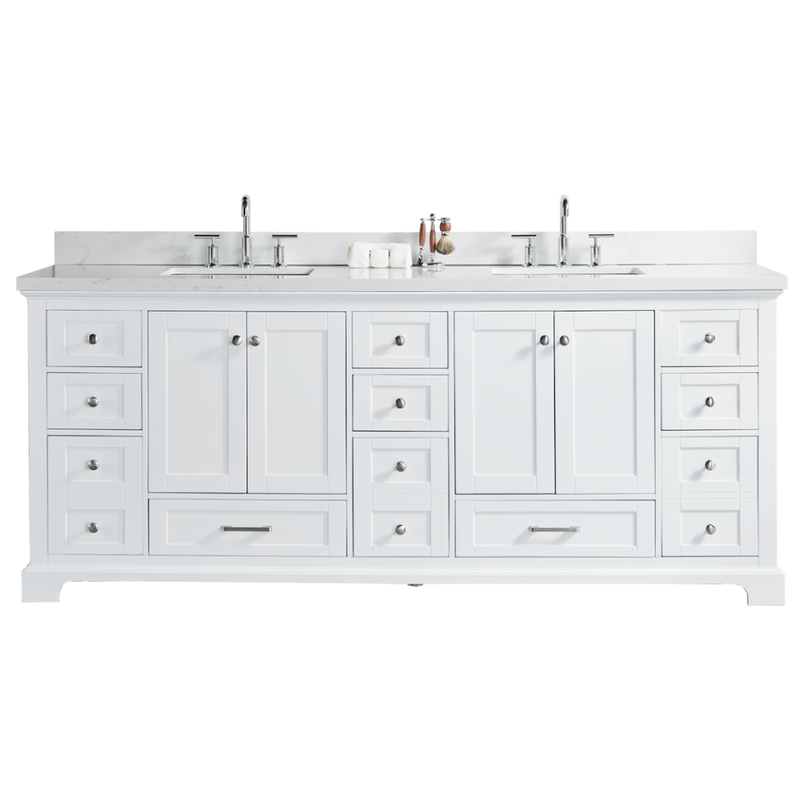 Jubilee 84-Inch Double Sink Vanity in White with Artificial Marble Countertop, JUBILEE5084-WH, FINAL PRICE: $1599.99 + TAX