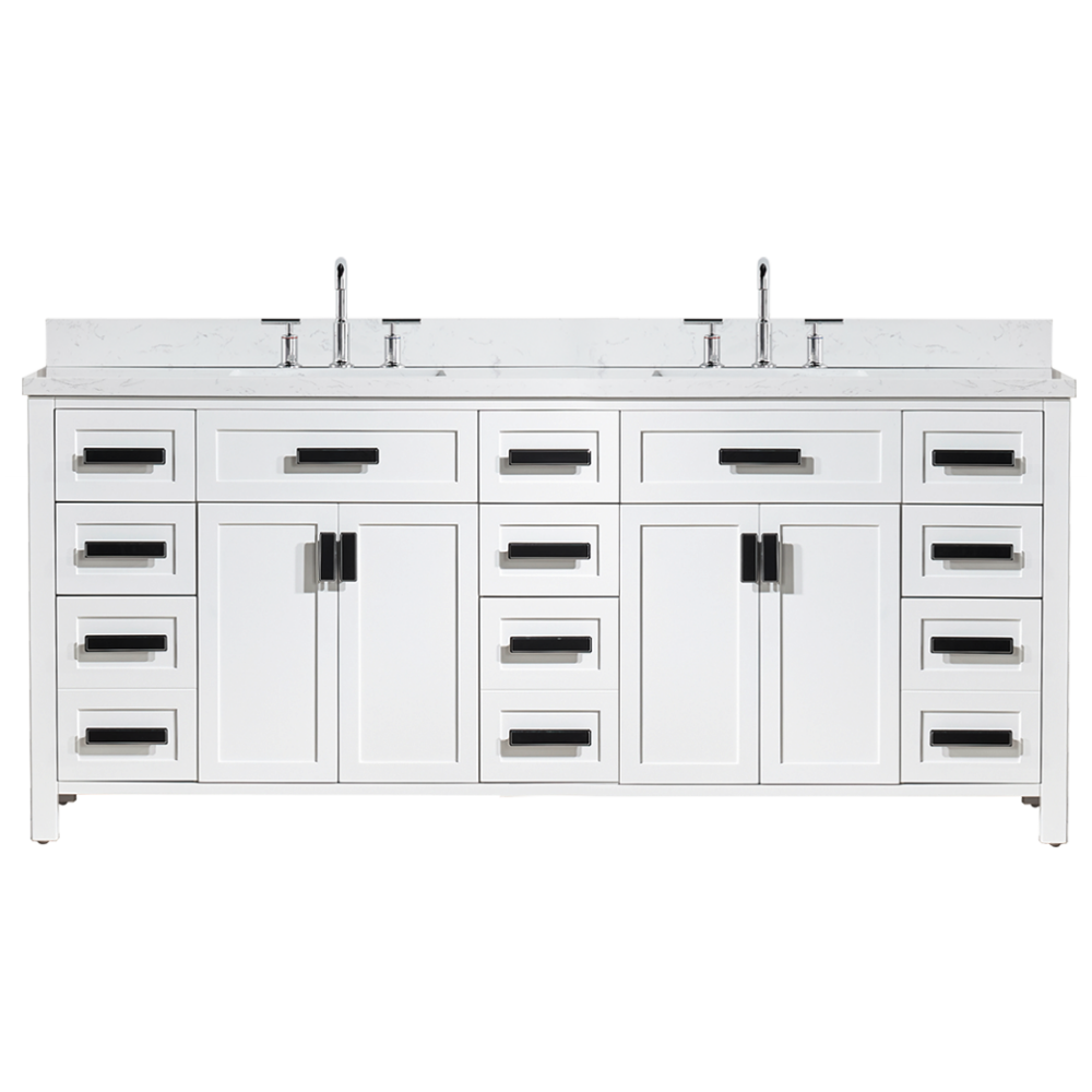 Rose 84-in Double Sink Vanity with Engineered Carrara Top in White, ROSE3084WH [FB334], Retail: $2,299.00, FINAL PRICE: $1,599.99 + TAX