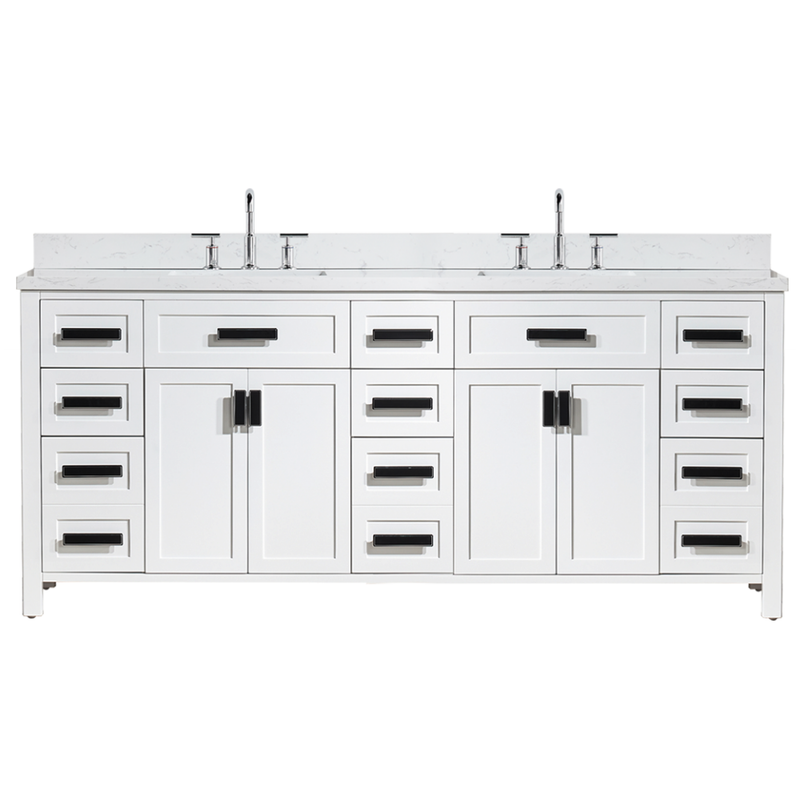 Rose 84-in Double Sink Vanity with Engineered Carrara Top in White, ROSE3084WH [FB334], Retail: $2,299.00, FINAL PRICE: $1,599.99 + TAX