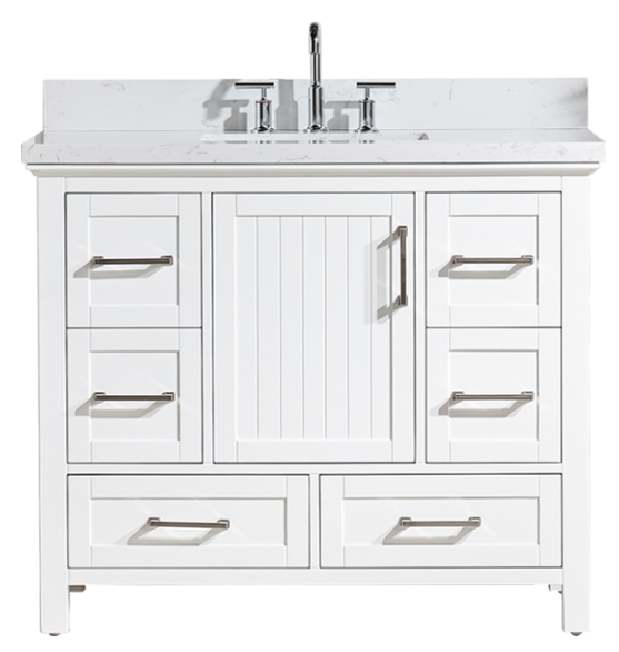 Rose 42-in Single Sink Vanity with Engineered Carrara Top in White, ROSE7042WH [FB329], FINAL PRICE: $879.99 + TAX [FBM-113]