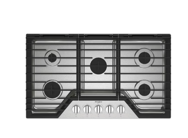Whirlpool 36-in 5 burners Stainless steel Gas Cooktop