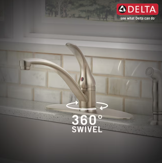 Delta Foundations Single Handle Kitchen Faucet with Spray in Stainless Steel, B4410LF-SS, MRSP: $171.3, FINAL PRICE: $39.99 + TAX