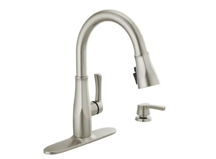 Delta Owendale Single Handle Pull-Down Kitchen with Soap Dispenser and ShieldSpray Technology in Spotshield Stainless Steel, 19875Z-SPSD-DST, MRSP: $407.95, FINAL PRICE: $ + TAX