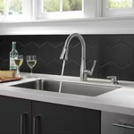 Delta Owendale Single Handle Pull-Down Kitchen with Soap Dispenser and ShieldSpray Technology in Spotshield Stainless Steel, 19875Z-SPSD-DST, MRSP: $407.95, FINAL PRICE: $ + TAX