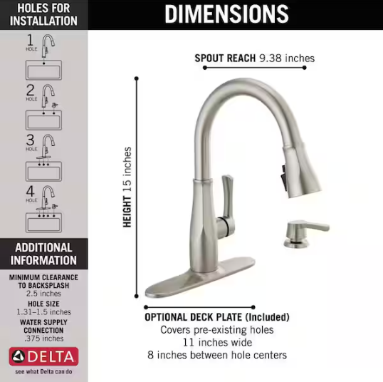 Delta Owendale Single Handle Pull-Down Kitchen with Soap Dispenser and ShieldSpray Technology in Spotshield Stainless Steel, 19875Z-SPSD-DST, MRSP: $407.95, FINAL PRICE: $ + TAX