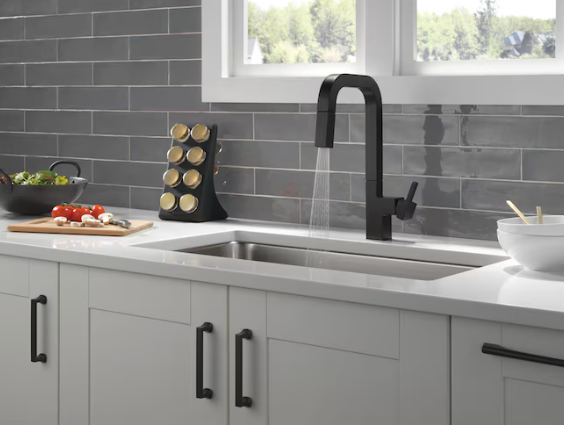 Delta Junction Single-Handle Pull-Down Kitchen Faucet in Matte Black, 19825LF-BL, MRSP: $642, FINAL PRICE: $119.99 + TAX