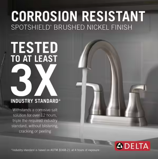 Delta Portwood Two Handle Centerset Bathroom Faucet in Spotshield Brushed Nickel, 25770LF-SP, MRSP: $162.85, FINAL PRICE: $59.99 + TAX