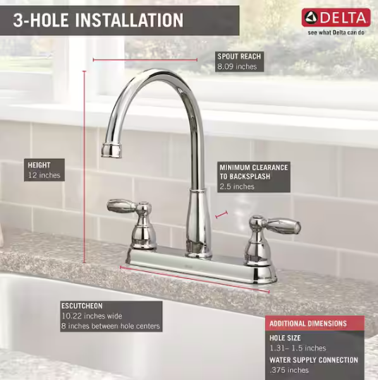 Delta Foundations Two Handle Kitchen Faucet in Chrome, 21987LF, MRSP: $133.45, FINAL PRICE: $39.99 + TAX