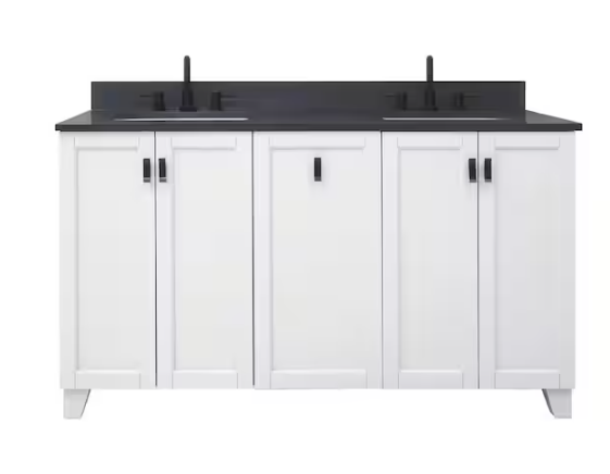 Jackson 61-in Vanity in White with Grey Quartz Vanity Top, CLEARANCE PRICE: $799.99