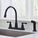 Alpine Reserve Townley Matte Black Double Handle Deck-mount Kitchen Faucet with Sprayer (Includes Deck Plate) (Includes Side Sprayer)