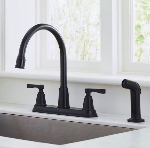Alpine Reserve Townley Matte Black Double Handle Deck-mount Kitchen Faucet with Sprayer (Includes Deck Plate) (Includes Side Sprayer)