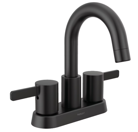Peerless Precept Two Handle Centerset Lavatory Faucet in Matte Black, P2530LF-BL, MSRP: $132.41, FINAL PRICE: $59.99 + TAX