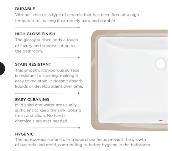 22 in. Undermount Rectangular Vitreous China Bathroom Sink in White, #14-027-W, FINAL PRICE: $44.99 + TAX