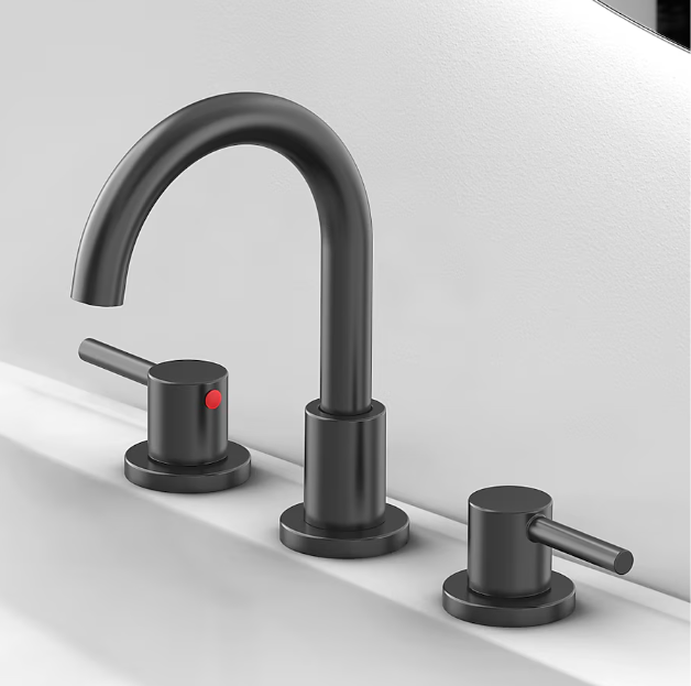 Project Source Matte Black Widespread 2-handle WaterSense Mid-arc Residential Handle Bathroom Sink Faucet with Drain