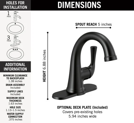 Delta Kayra Single Handle Bathroom Faucet in Matte Black, 533LF-BLMPU, MRSP: $342.75, FINAL PRICE: $99.99 + TAX