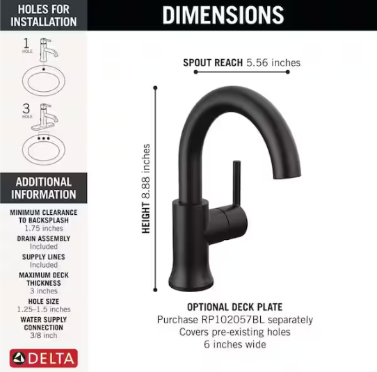 Delta Trinsic Single Handle Bathroom Faucet in Matte Black, 559HA-BL-DST, MRSP: $585, FINAL PRICE: $159.99 + TAX