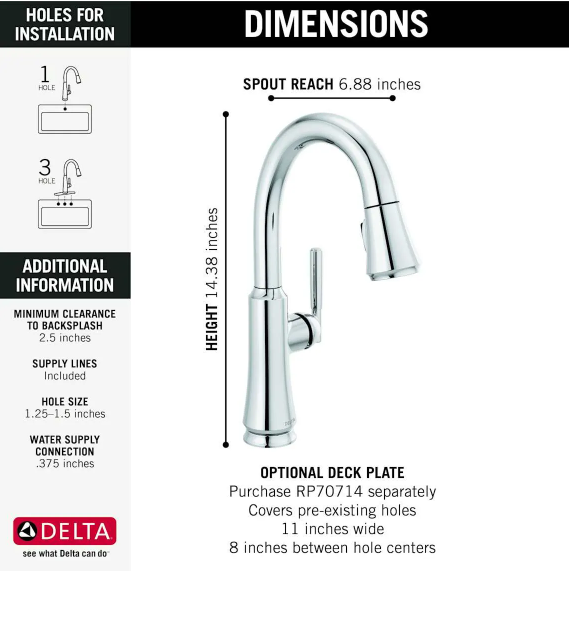 Coranto Single Handle Pull-Down Bar/Prep Faucet, 9979-BL-DST, MSRP: $399, FINAL PRICE: $229.99 + TAX