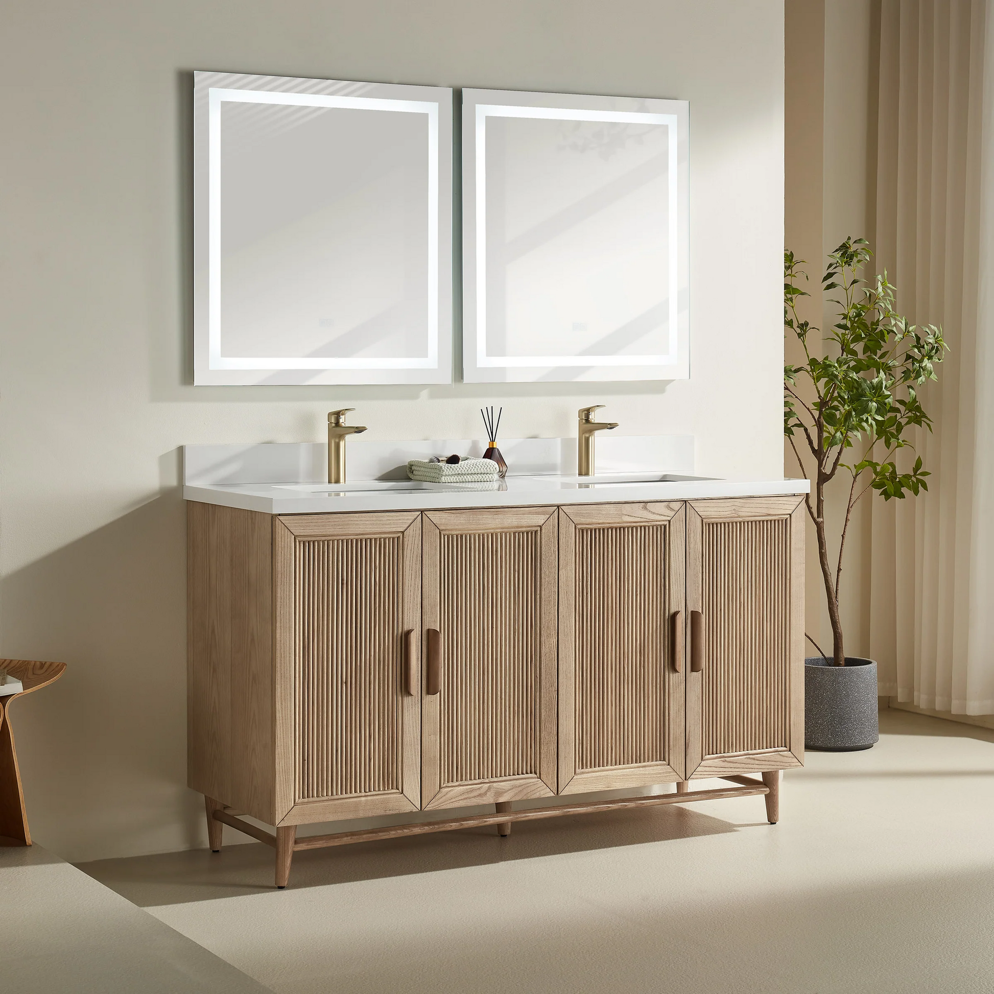 Sunflower 60-in Double Sink Vanity with Engineered Carrara Top in Light Coffee, Sunflower13060B-DLC, Retail: $2,890.00, FINAL PRICE: $1,299.99 + TAX [FBM-182]