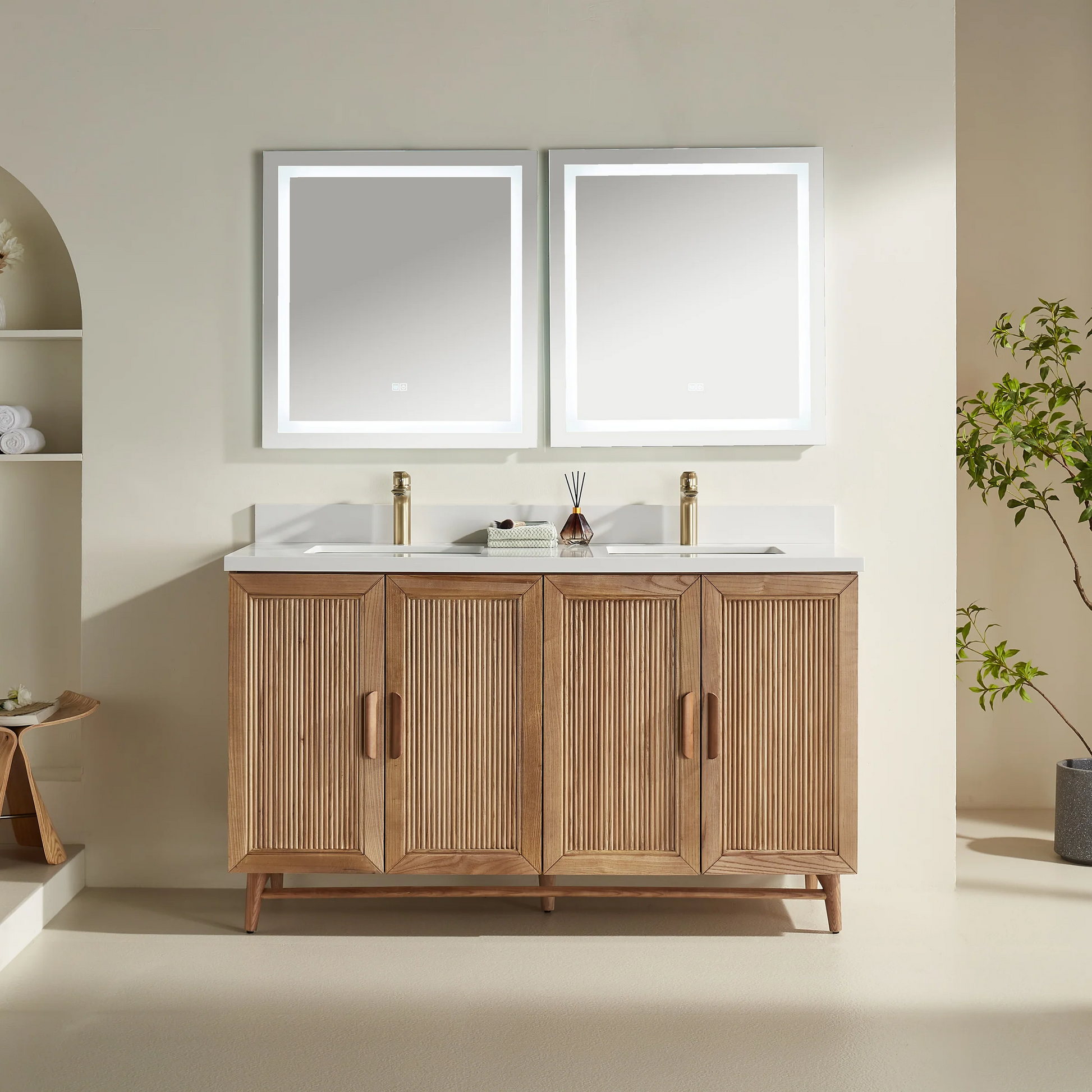 Sunflower 60-in Double Sink Vanity with Engineered Carrara Top in Light Coffee, Sunflower13060B-DLC, Retail: $2,890.00, FINAL PRICE: $1,299.99 + TAX [FBM-182]