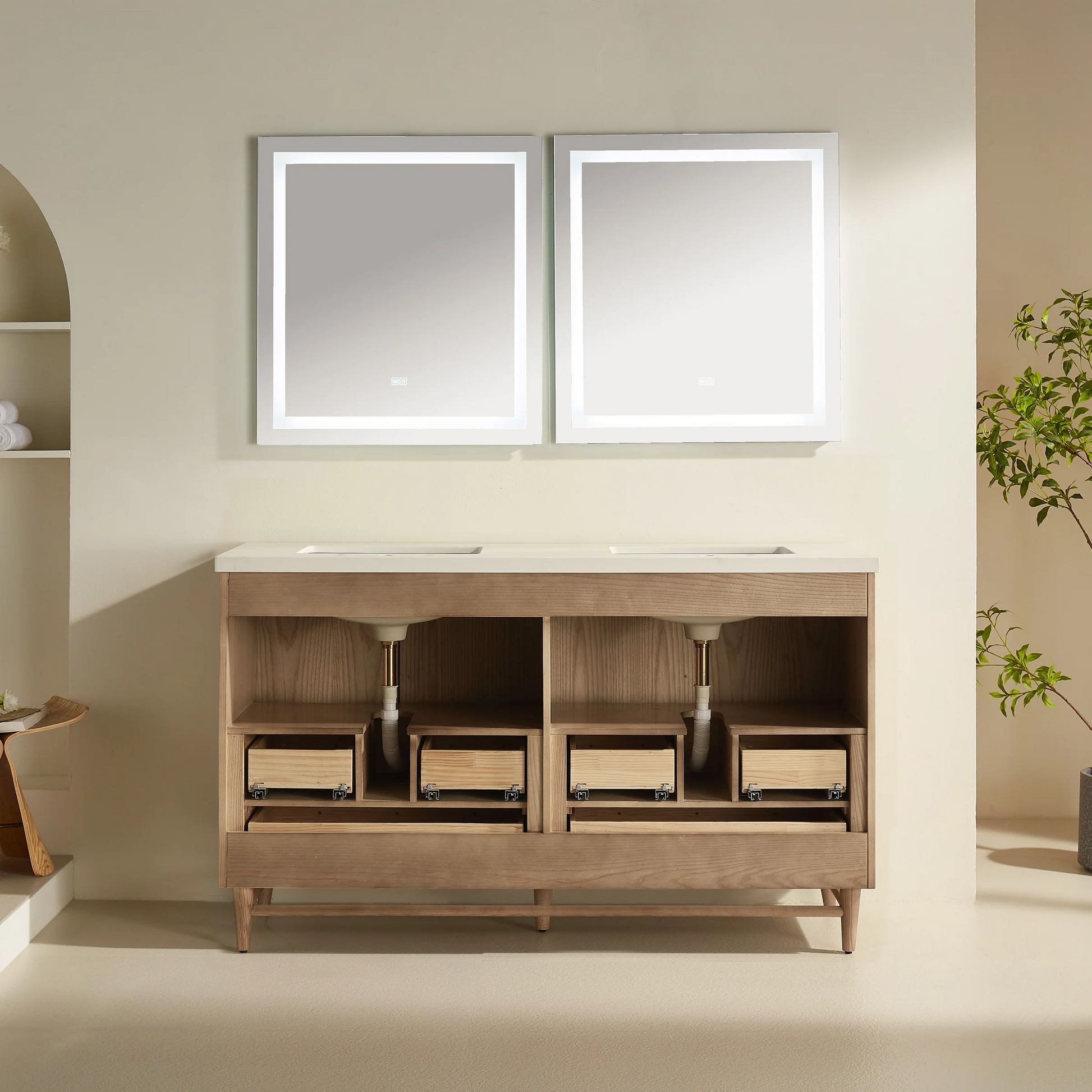 Sunflower 60-in Double Sink Vanity with Engineered Carrara Top in Light Coffee, Sunflower13060B-DLC, Retail: $2,890.00, FINAL PRICE: $1,299.99 + TAX [FBM-182]