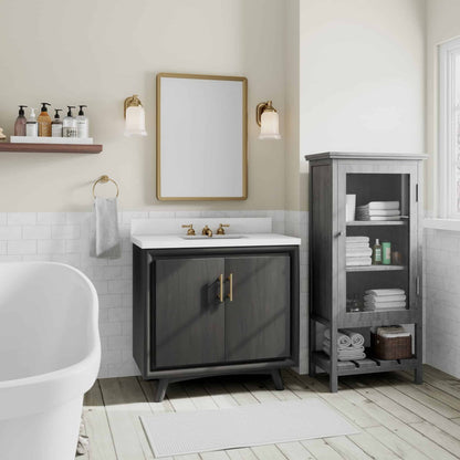 Thomasville Preston Bath Vanity in Antique Grey with Quartz Stone Vanity Top in White with White Basin, THMSVL36DVDG,MRSP: $1,499.00 Final Price: $499.99 + TAX