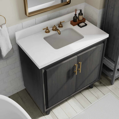 Thomasville Preston Bath Vanity in Antique Grey with Quartz Stone Vanity Top in White with White Basin, THMSVL36DVDG,MRSP: $1,499.00 Final Price: $499.99 + TAX