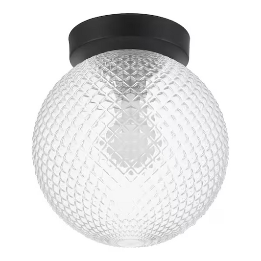 Hamton Bay Walsh 8 in. 1-Light Black Flush Mount with Prismatic Glass Shade, 24137-004