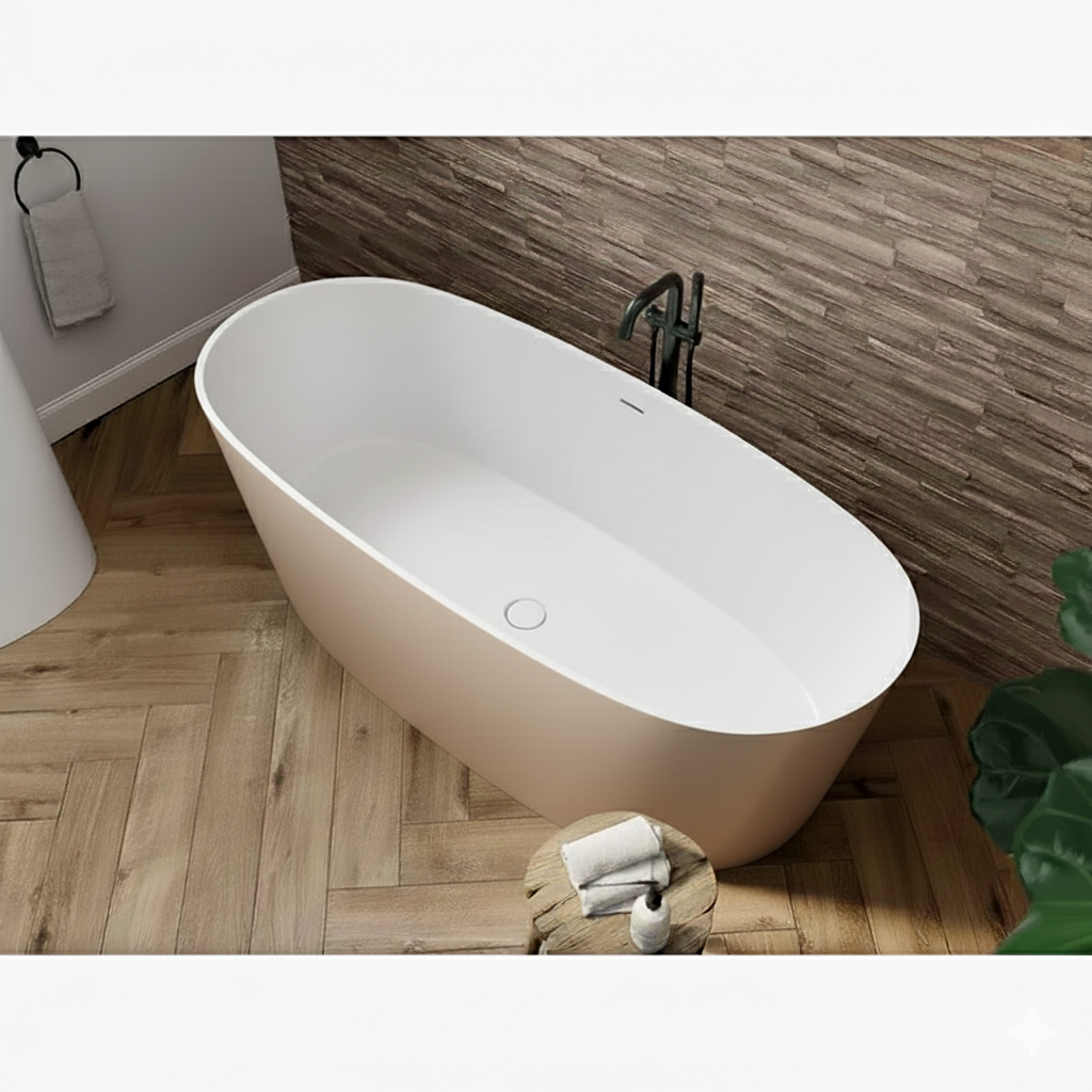 Acquabella Vars Center Drain 65x29 Freestanding Bathtub in Snow White and Brown, VB6529MBNW, Retail: $10,000.00, FINAL PRICE: $1,499.99 + TAX
