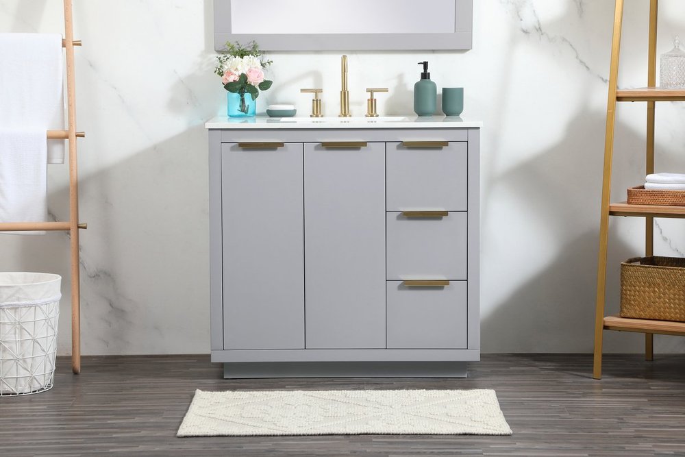 Ever Living Delta 36-Inch Single Sink Vanity in Light Grey with a Calacatta White Engineered Marble Countertop, VF19436GR, FINAL PRICE: $599.99 + TAX [FBM-135]