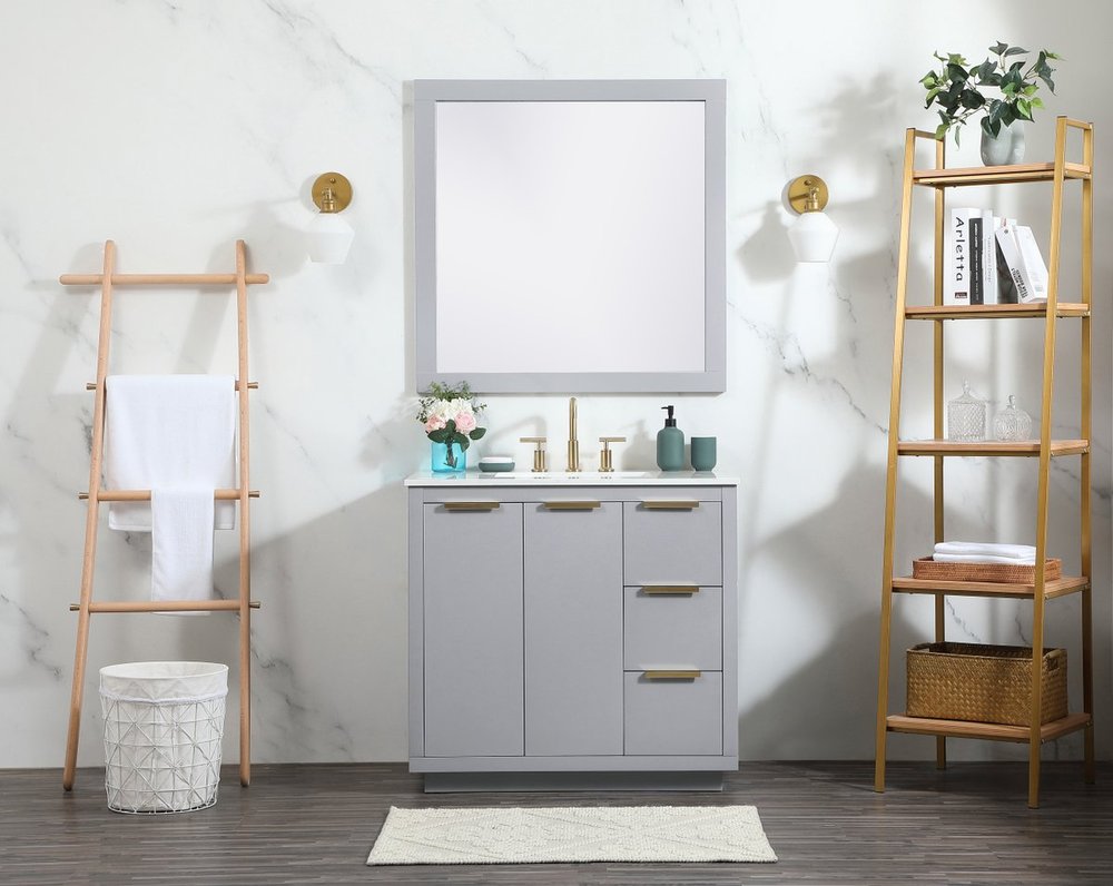 Ever Living Delta 36-Inch Single Sink Vanity in Light Grey with a Calacatta White Engineered Marble Countertop, VF19436GR, FINAL PRICE: $599.99 + TAX [FBM-135]