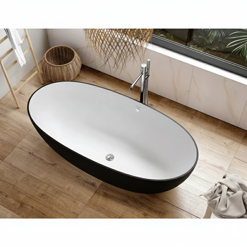 Acquabella Vettore Center Drain 67x32 Freestanding Bathtub in Snow White with Matte Black, VTB6732MBW, Retail: $10,000.00, FINAL PRICE: $1,499.99 + TAX