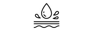 Black and white icon of a droplet above water