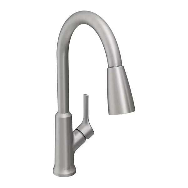 Elkay Single Hole Kitchen Faucet w/ Pull-down Spray and Lever Handle in Lustrous Steel, Loc: Rug1,  FINAL PRICE: $99.99 + TAX