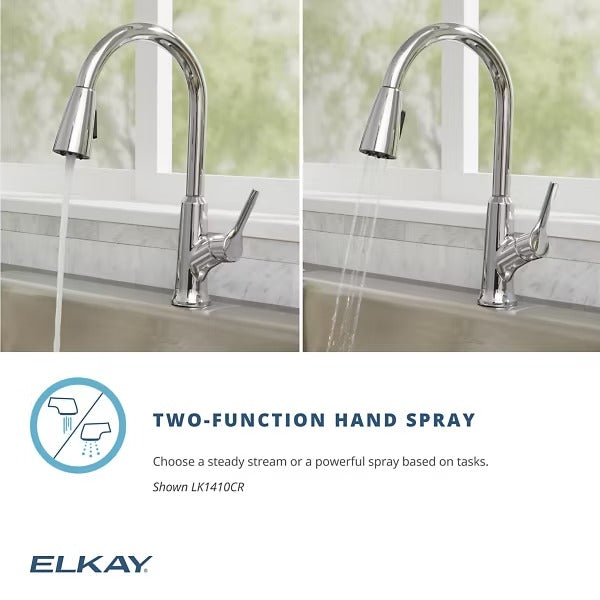 Elkay Single Hole Kitchen Faucet w/ Pull-down Spray and Lever Handle in Lustrous Steel, Loc: Rug1,  FINAL PRICE: $99.99 + TAX