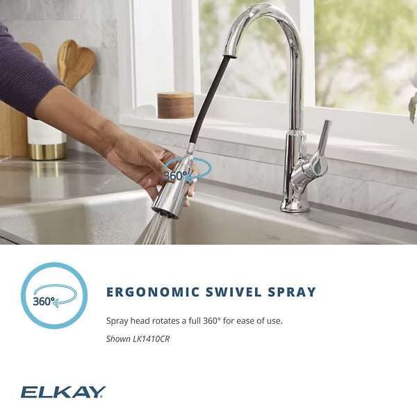 Elkay Single Hole Kitchen Faucet w/ Pull-down Spray and Lever Handle in Lustrous Steel, Loc: Rug1,  FINAL PRICE: $99.99 + TAX