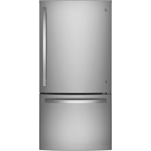 "GE 24.9-cu Standard-Depth Bottom-Freezer Refrigerator with Ice Maker in Stainless Steel, GDE25EYKFS GDE25EYKHRFS , Retail: $2299, FINAL PRICE: $1099 + TAX"