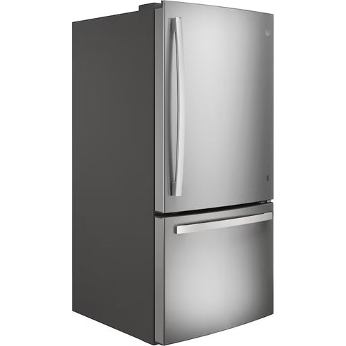 "GE 24.9-cu Standard-Depth Bottom-Freezer Refrigerator with Ice Maker in Stainless Steel, GDE25EYKFS GDE25EYKHRFS , Retail: $2299, FINAL PRICE: $1099 + TAX"