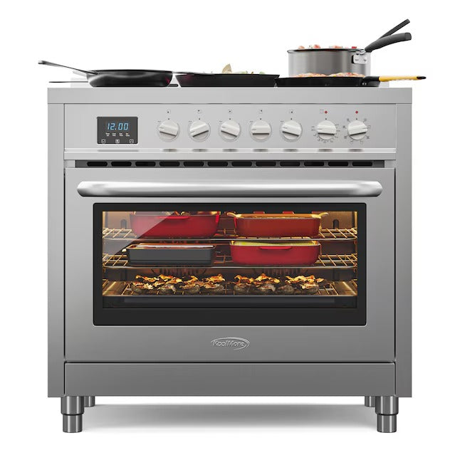 KoolMore 36-in Glass Top 5 burners 4.3-cu ft Convection Oven Freestanding Electric Range in Stainless-Steel, KM-FR36EE-SS *JR2508, Retail: $2424.45, FINAL PRICE: $1499.99 + TAX