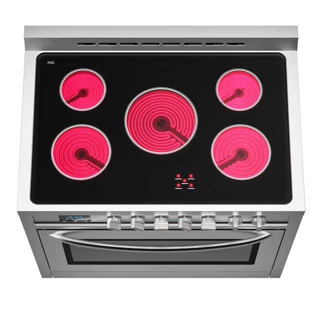 KoolMore 36-in Glass Top 5 burners 4.3-cu ft Convection Oven Freestanding Electric Range in Stainless-Steel, KM-FR36EE-SS *JR2508, Retail: $2424.45, FINAL PRICE: $1499.99 + TAX