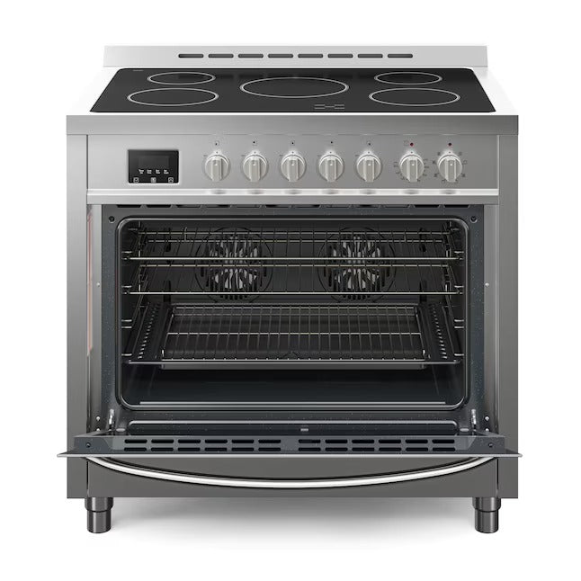 KoolMore 36-in Glass Top 5 burners 4.3-cu ft Convection Oven Freestanding Electric Range in Stainless-Steel, KM-FR36EE-SS *JR2508, Retail: $2424.45, FINAL PRICE: $1499.99 + TAX