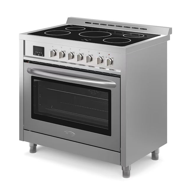 KoolMore 36-in Glass Top 5 burners 4.3-cu ft Convection Oven Freestanding Electric Range in Stainless-Steel, KM-FR36EE-SS *JR2508, Retail: $2424.45, FINAL PRICE: $1499.99 + TAX