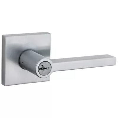 Kwikset Halifax Square Keyed Entry UL Lever featuring SmartKey Security™ in Satin Chrome, 97450-069, FINAL: $29.99