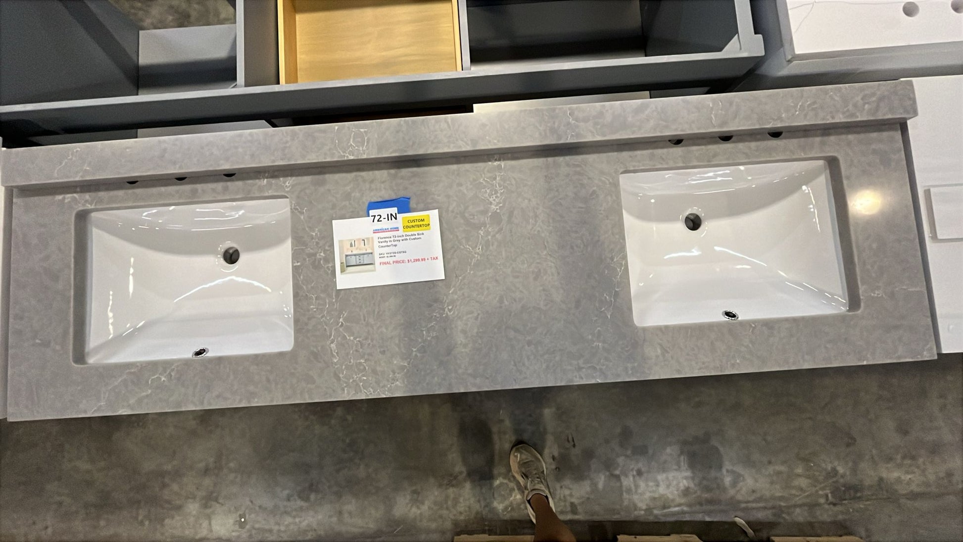 Florence 72-inch Double Sink Bathroom Vanity in Gray with Custom Quartz Top, VV372G-CQTSQ, Retail: $2,099.95, FINAL PRICE: $1,299.99 + TAX